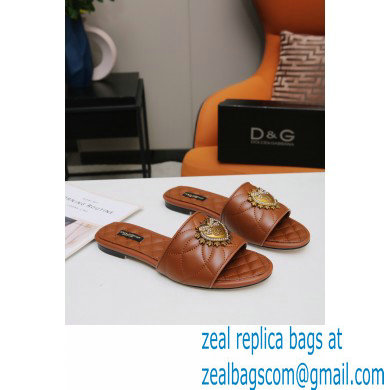 Dolce  &  Gabbana Leather Sliders Brown with Devotion Heart 2021